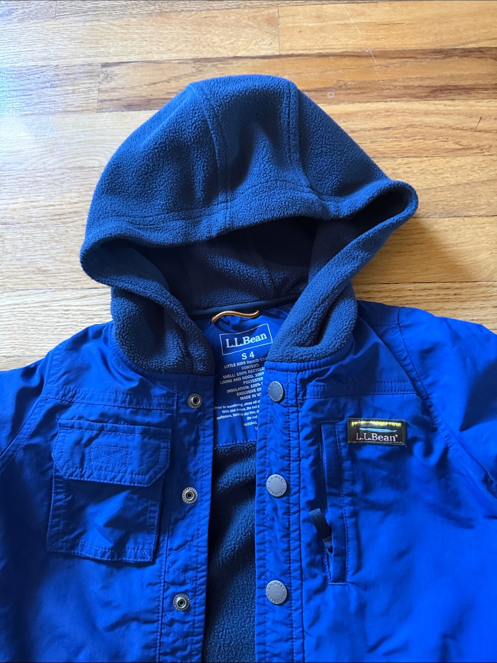 LL bean kids mountain classic shirt jacket fleece lined with hood S (4)